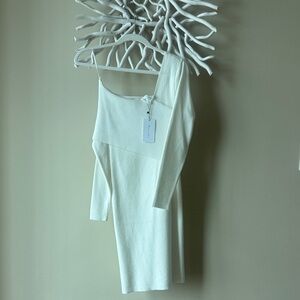 Line and Dot One Shoulder Midi Sweater Dress